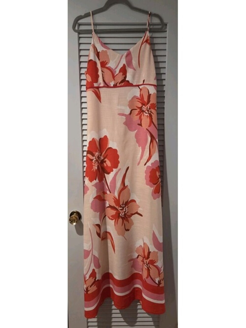 White Closet Elements XL Empire Waist White Pink Floral Print Maxi Cami Dress
